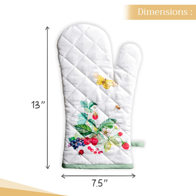 Maison d'Hermine Oven Gloves 100% Cotton Oven Mitt 7" x 13" with Loop Heat Resistant BBQ Cooking Gloves Baking Grilling Valentines Day Decorations Spring/Summer (Pack of 1, Printemps)