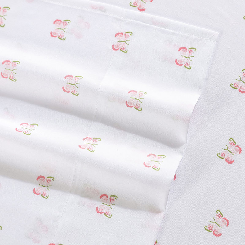 Laura Ashley Kids Cozy Printed Sheet Sets, Queen Sheet Set with 2 Pillowcases, Heart Geo Ditsy Pink