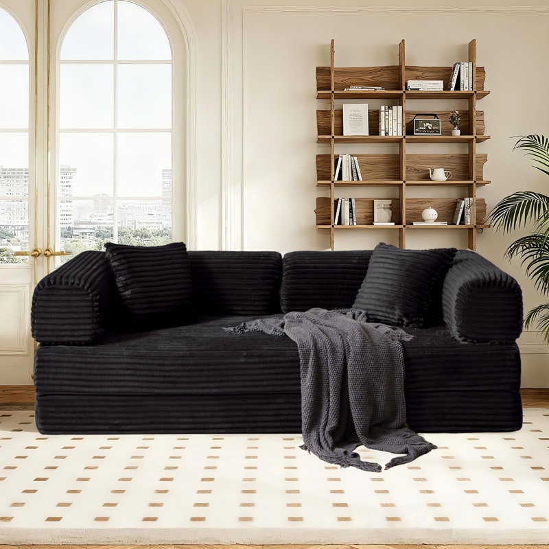 Aldora Boneless 78" King Size Convertible Sleeper Sofa Bed With 2 Pillows, Corduroy Folding Mattress Couch, No Assembly Required , Floor Sofa Lounge Couch For Living Room Small Spaces