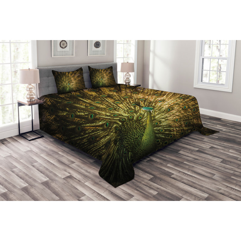 Peacock Bedspread Set with Shams, 220 x 264 cm