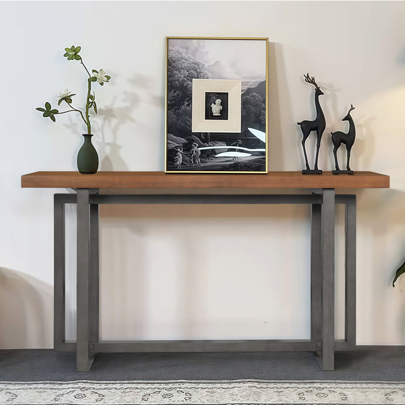 Console étroite 59 po - Canapé d'entrée en panneau de fibres à densité moyenne, Brun / Gris