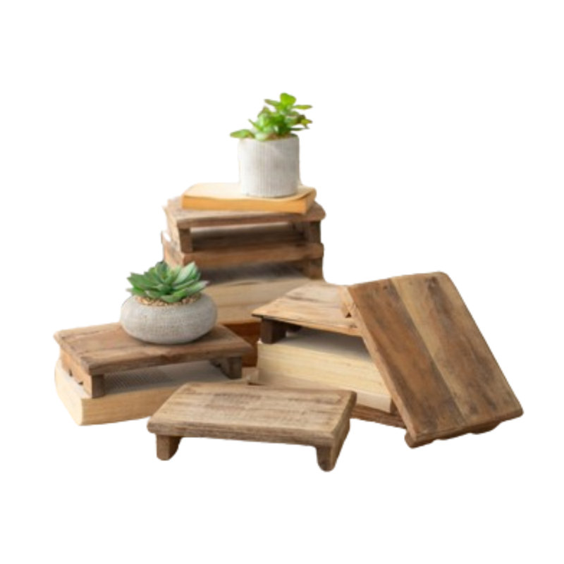  Présentoir rectangulaire en bois recyclé vieilli 2 po H, 6 pièces
