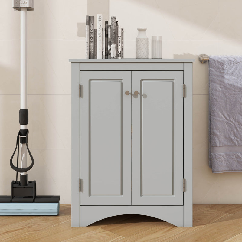 Triangular Corner Cabinet With Adjustable Shelves And Chic Doors, Gray