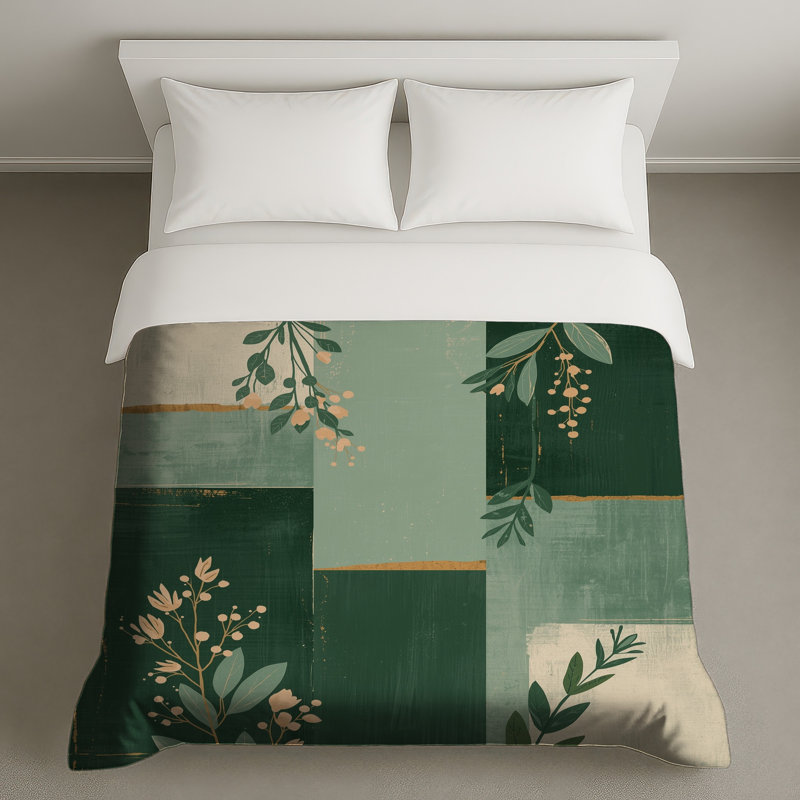 Housses de couette vertes abstraites, Grand lit