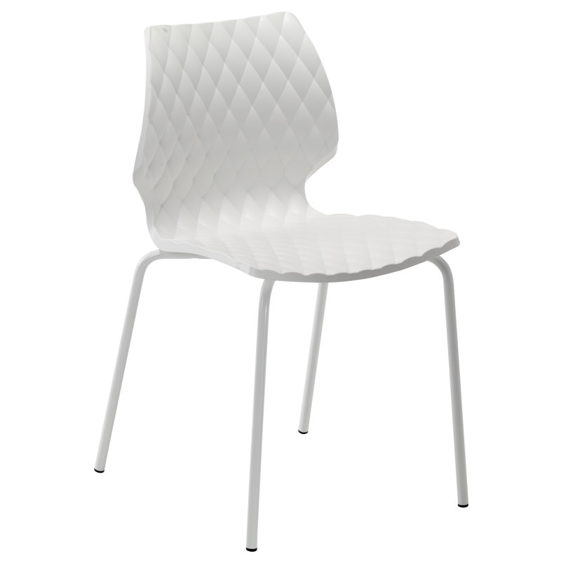 UNI Metal Solid Back Side Chair, White, Chrome