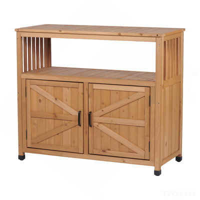 Wooden Patio Bar Table Set With Storage, Buffet Cabinet Sideboard For Outdoor And Indoor