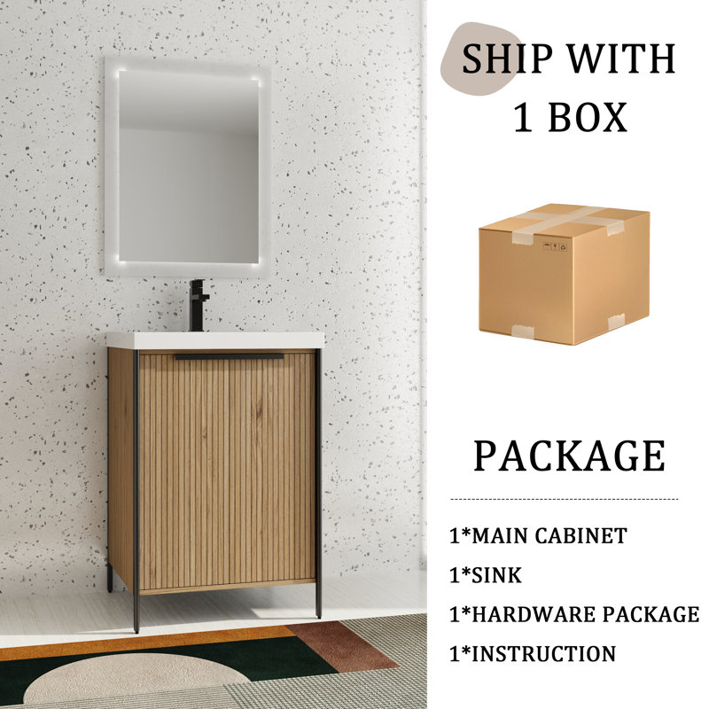 Ensemble de meuble-lavabo simple autoportant 24 po avec plateau en résine 24 po