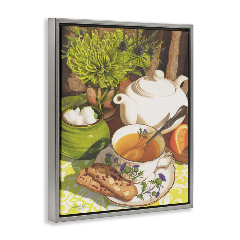 «Tea & Biscuits Scene», art mural encadré par Mardell Schuster, Cadre flottant gris lustré, H 21 po x l 17 po