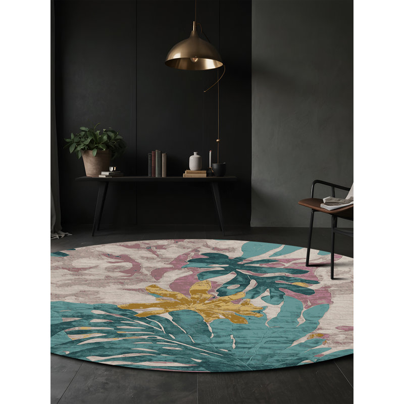 Machine Washable Gray Area Rug, Round 4'