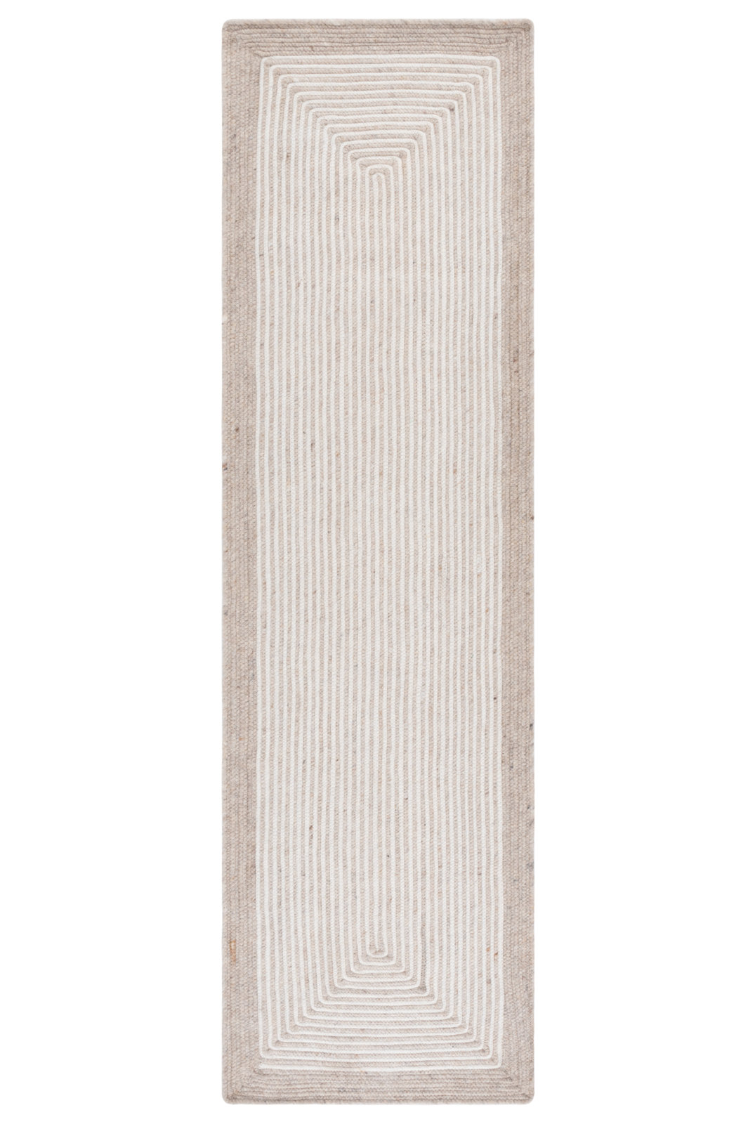 Aria Beige Ivory Hand-Woven Geometric Wool Rug, Runner 2'3" x 8'