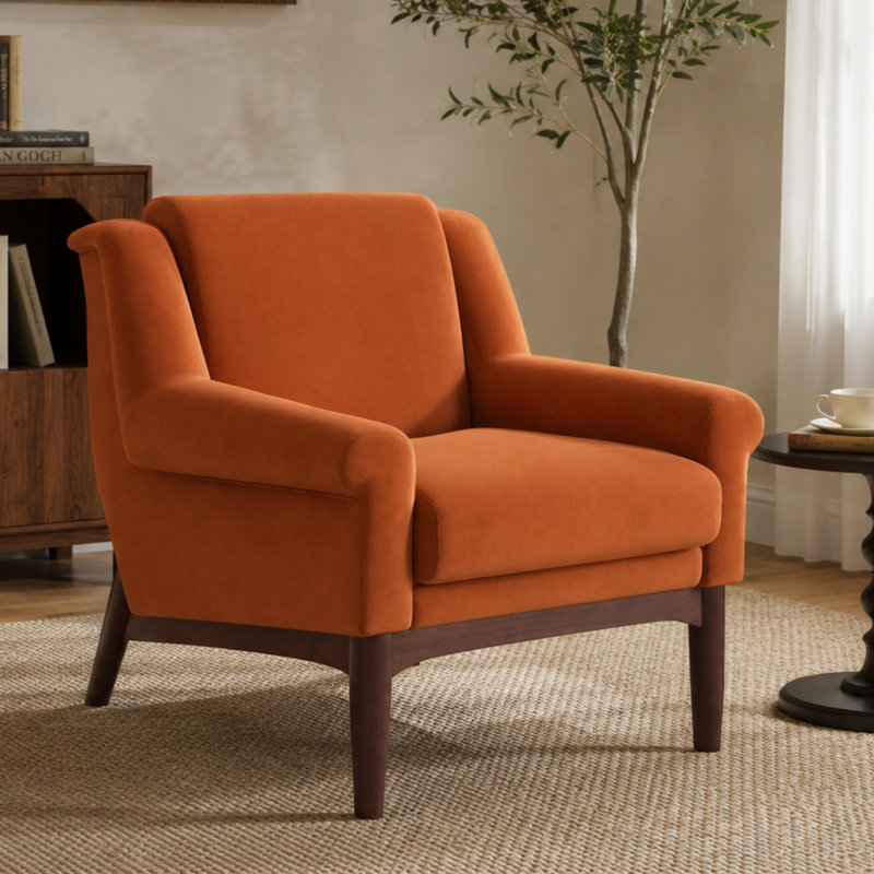 Chaise d'appoint rembourrée avec pieds en bois massif, fauteuil pour le salon, Chenille verte, Brun