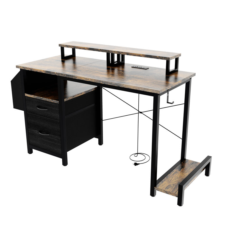 Bureau de 47 po avec prise de courant, 3 tiroirs, poche latérale, bureau d'étude facile à assembler, stabilité de la structure réversible pour le bureau personnel, le bureau d'ordinateur de l'entreprise, la table de jeu, la coiffeuse