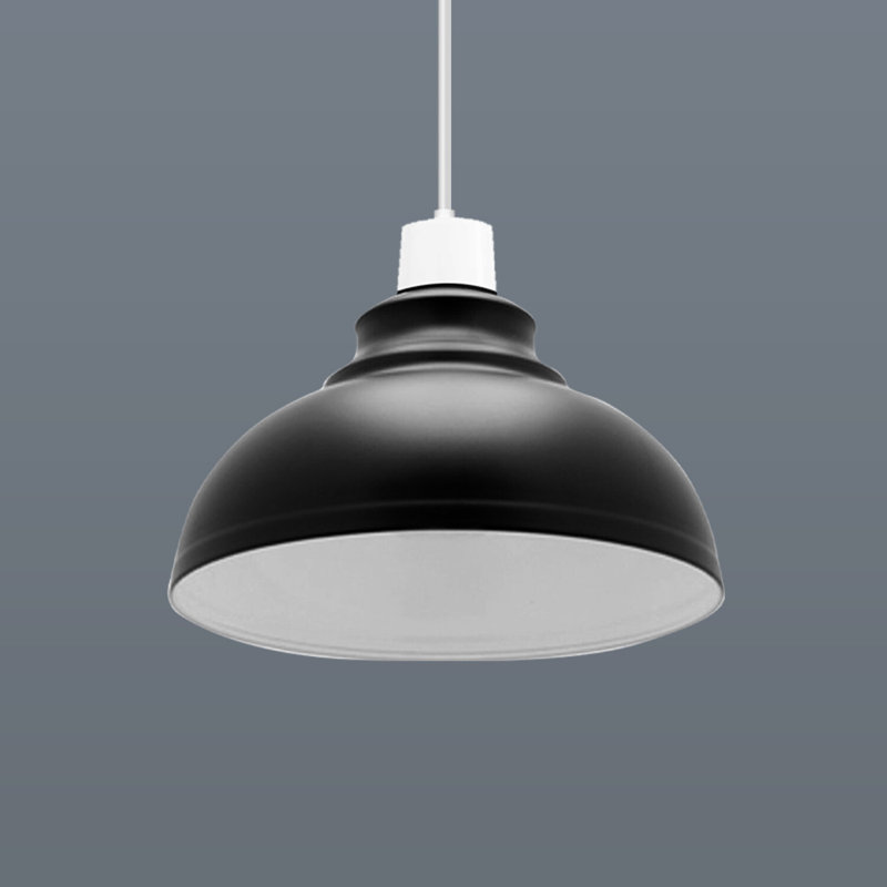 17cm H Metal Dome Lamp Shade, Black Inner White