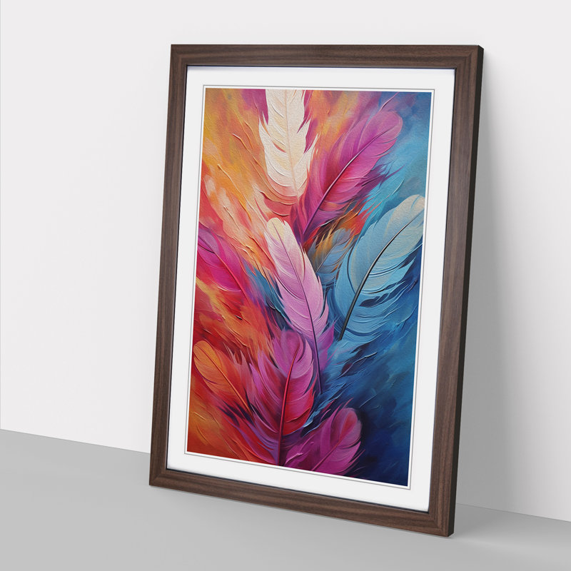 Feather Abstract No.2 - Single Picture Frame Print on Wood, 64cm H x 46cm W x 2cm D, Walnut