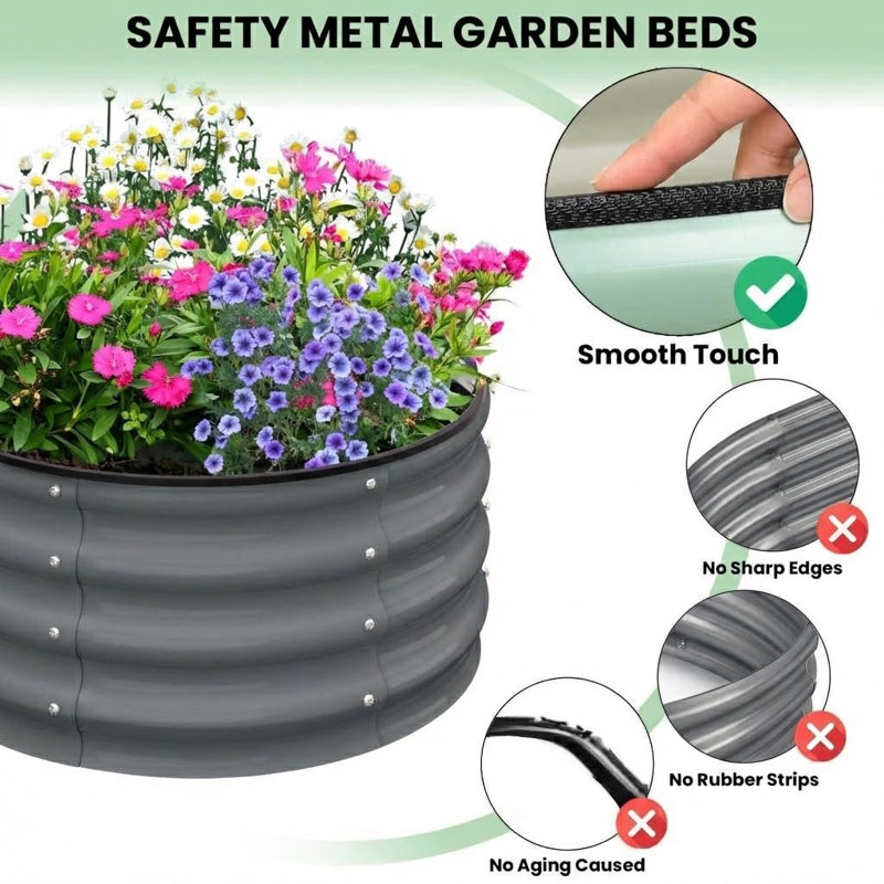Round 2*2*1FT 2-pack Galvanized Steel Raised Garden Bed Planters, Bottomless, Rust-Resistant Metal, Easy Tool-Independent Assembly, Ideal for Plants, Flowers,Dark Gray