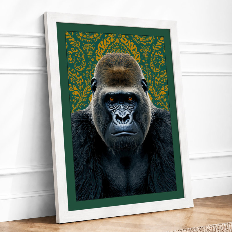 Dignified Gorilla Portrait Modern - Framed Print, A1 - 84.1 x 59.4 cm, White
