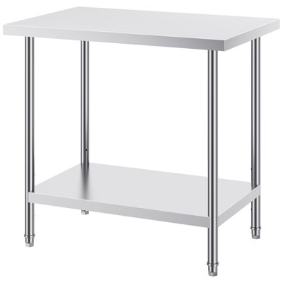 SUS201 Stainless Steel Prep Table 24 x 36 x 34 Inch 1 Piece Silver 750 lbs Load Capacity