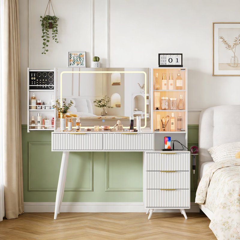 Bureau de coiffeuse éclairé en bois