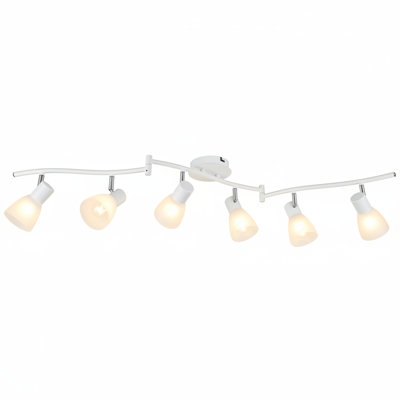 Éclairage sur rail blanc 6 lumières, plafond flexible avec abat-jour en verre, E12, sans ampoules
