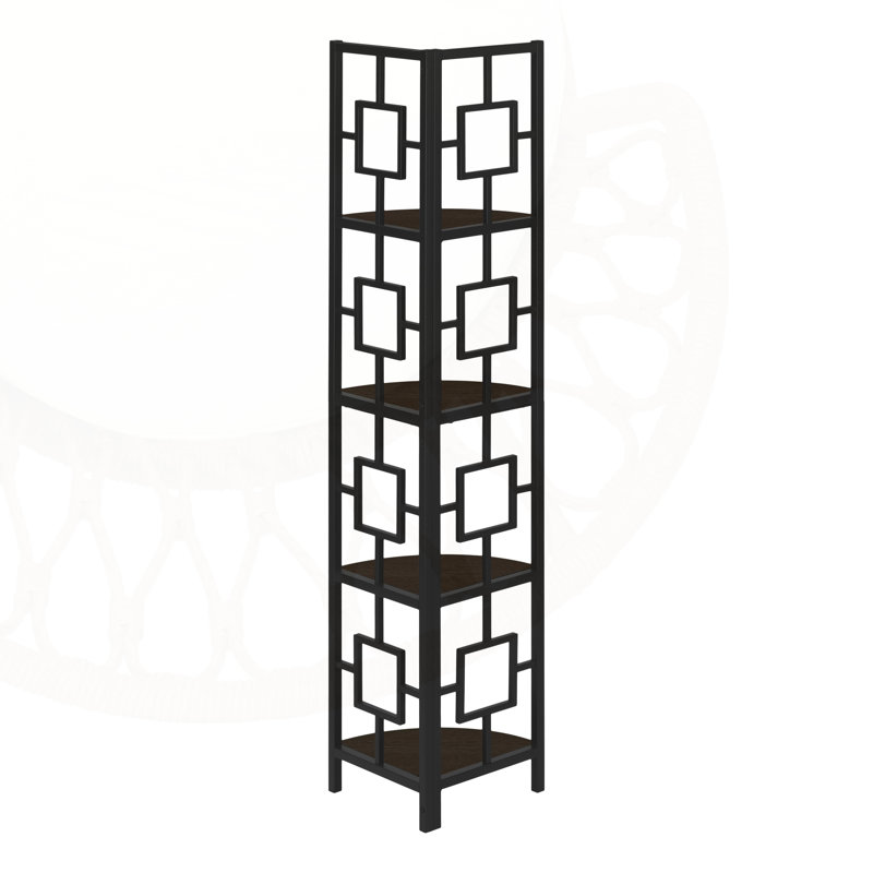 Contemporary Corner 4-Tier Etagere Chavis With Fan-Shaped Shelves, Perfect For Modern Office And Bedroom Decor.