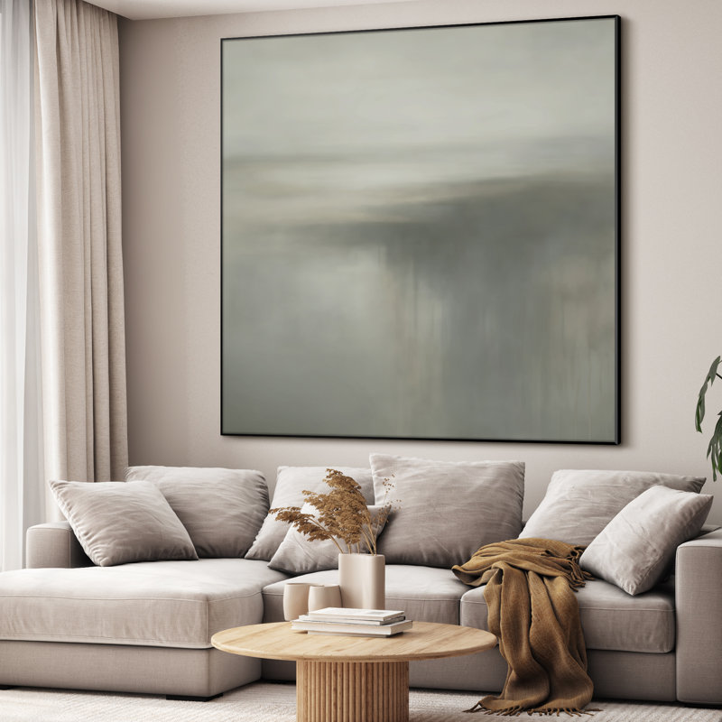 Très grand art mural imprimé sur toile - Horizon minimaliste gris neutre, paysage abstrait, décoration pour le salon ou la chambre à coucher - «Assemblage requis du cadre (cadre non fini)»