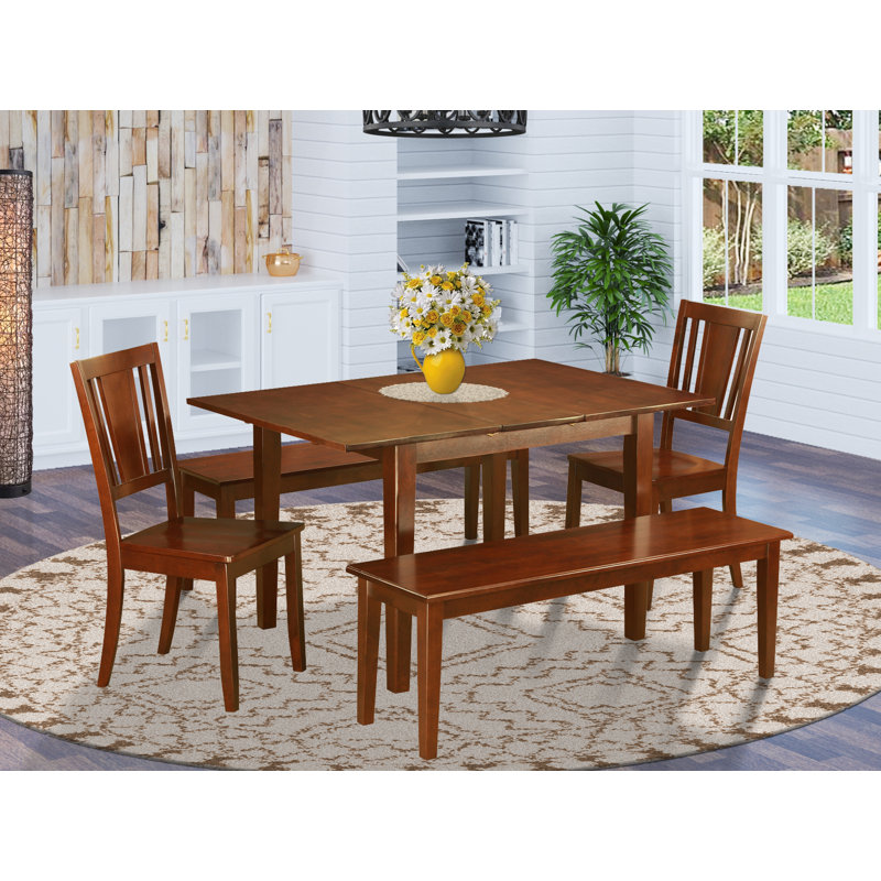 Adonica Solid Wood Top Four Leg Dining Set, 5 Pieces: 1 Table, 2 Bench,2 Chairs, Wooden
