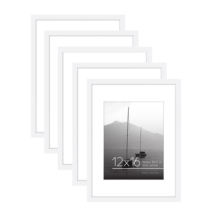 Americanflat 5 Pack of 11 x 14 Frames with 8 x 10 Mat - Plexiglass Cover - Black