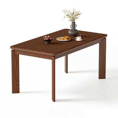 Solid Red Oak Rectangular Dining Table - Modern Minimalist Solid Wood Kitchen Table with Sturdy Legs & Natural Grain, Walnut