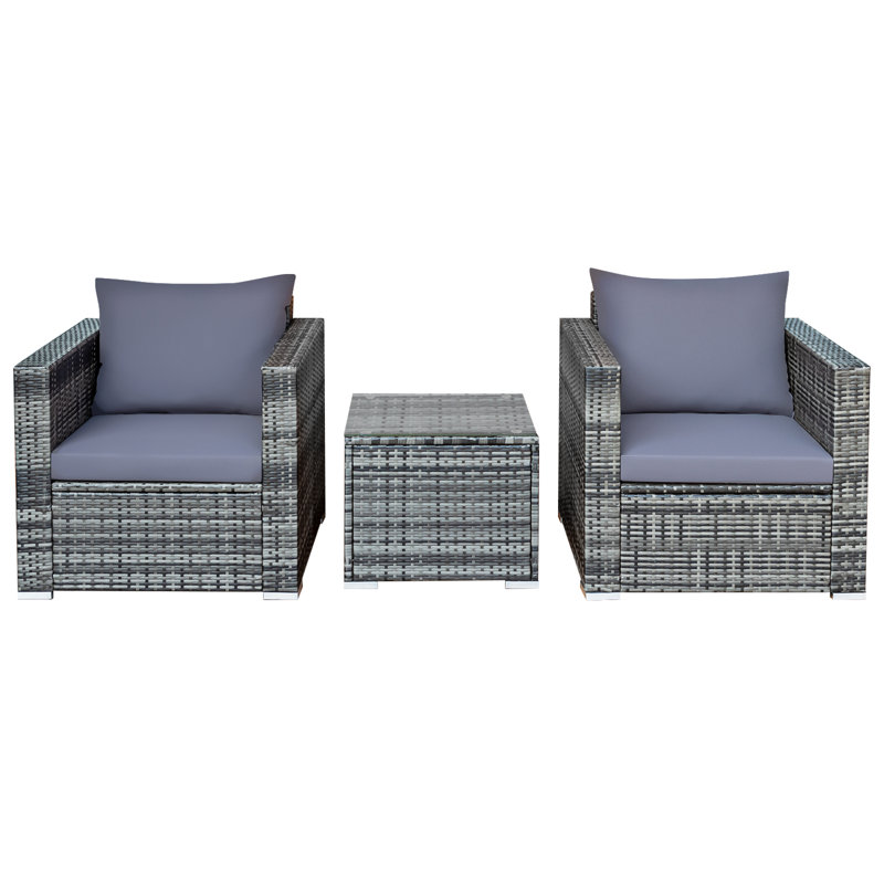 Alycen Wicker 2 - Person Patio Conversation Sets with Cushions, Gray, Dark Gray