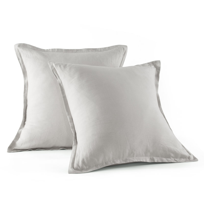  Stone Washed French Linen European Square Pillow Shams 26 x 26", Silver Gray