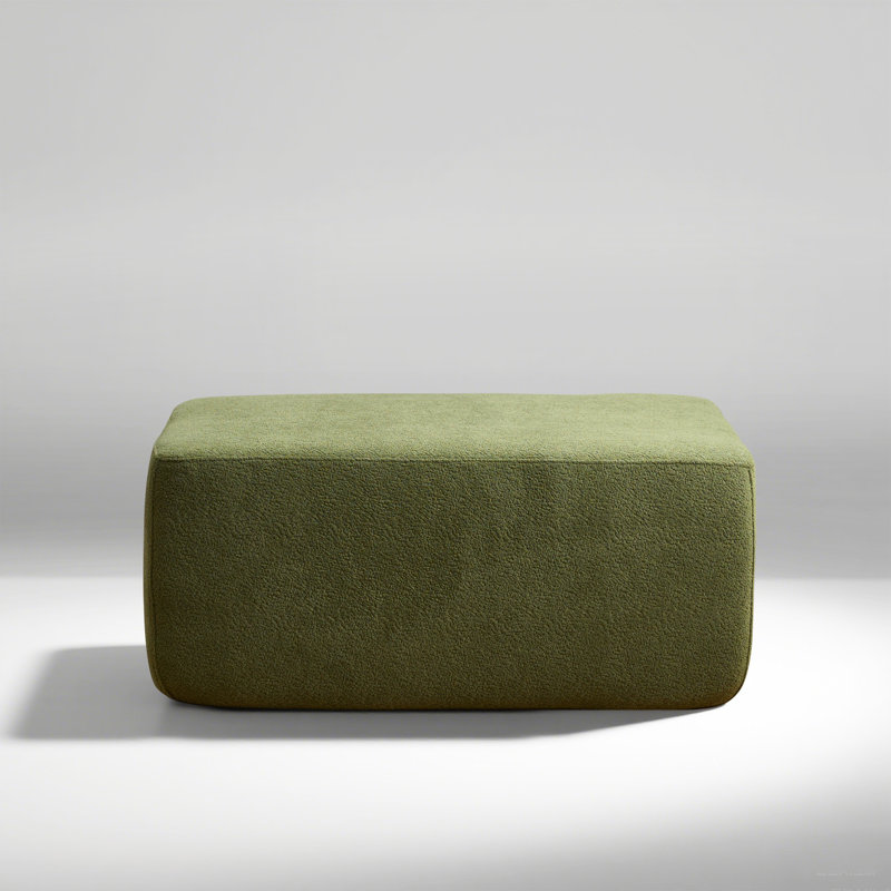 37.01'' Wide Fluffy Ottoman, Plush Accent Pouf, For Modern Interior Design, Green Teddy