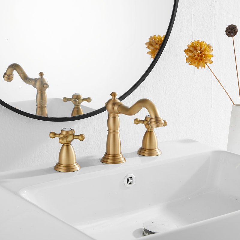 Widespread Bathroom Sink Faucet With Drain Assemly, Antique Brass