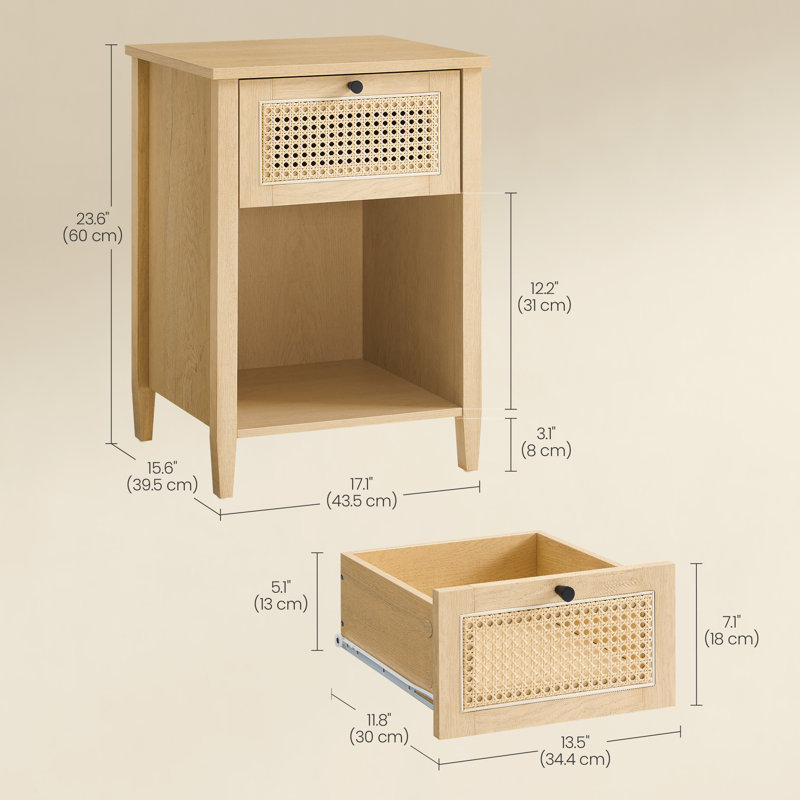 Sabeeka Boho Nightstand, Bedside Table with Drawer
