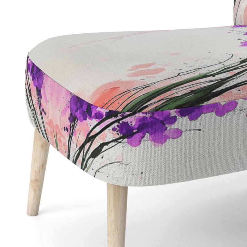 Damask /Abstract / Pattern - Traditional Upholstered Side Chair, Purple/Pink