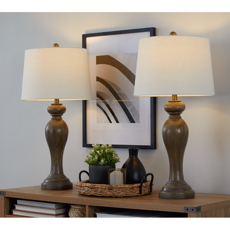 Peppa 31" White Polyresin Table Lamp Set with Linen Shade