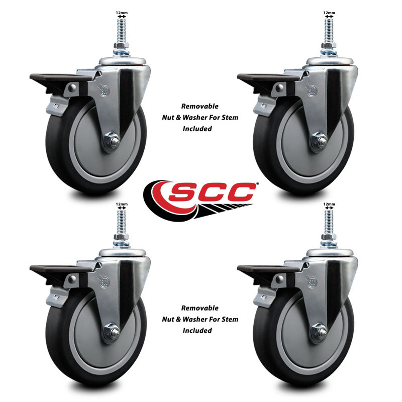 Rubber 12MM Threaded Stem Caster with Brake