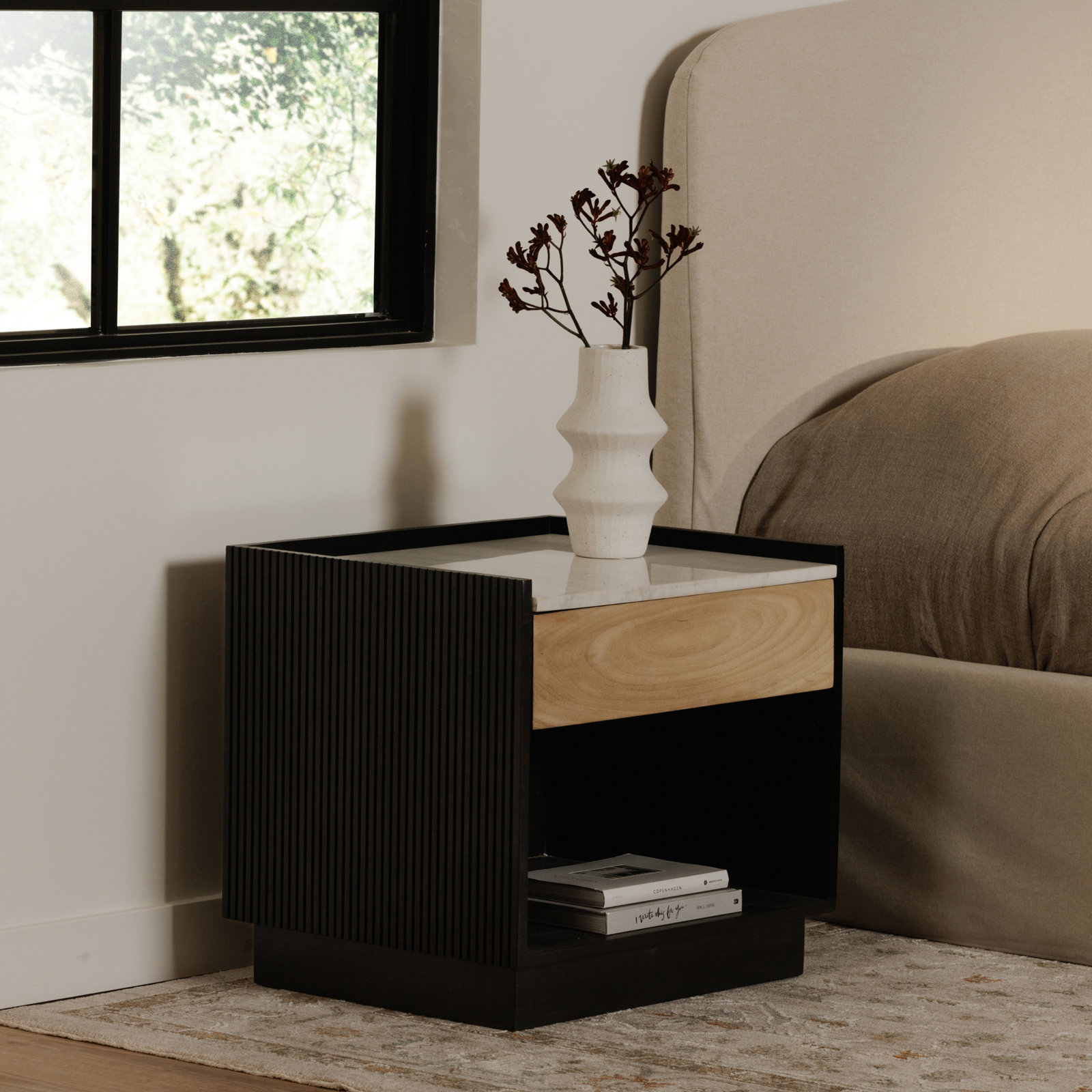 1-Drawer Ribbed Mango Nightstand