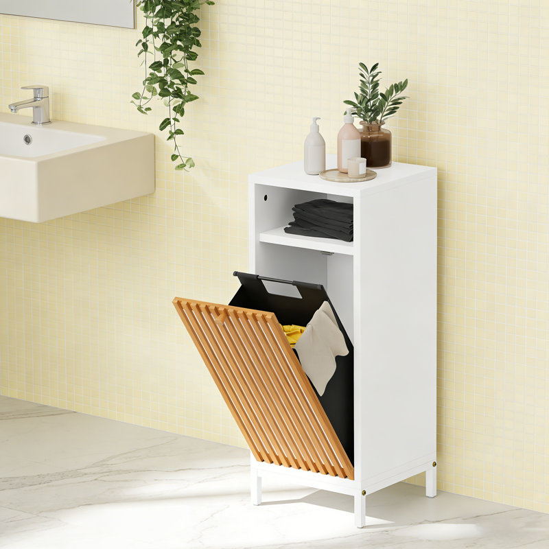 Laundry Hamper Cabinet with Bamboo Front and Removable Basket