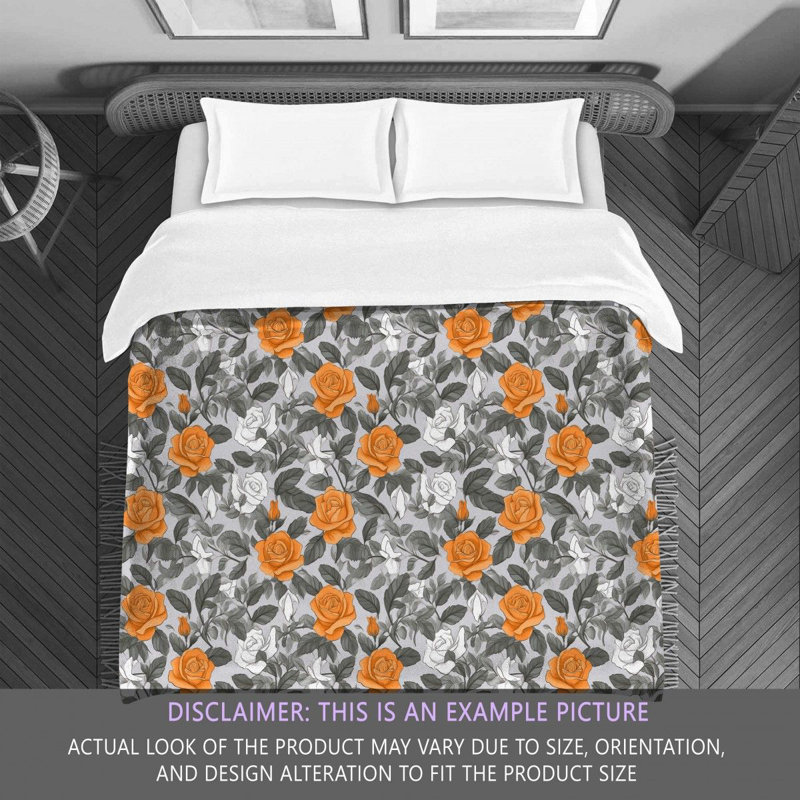 Machine Printed Comforter, Twin Extra Long Comforter, Gray/Orange Floral