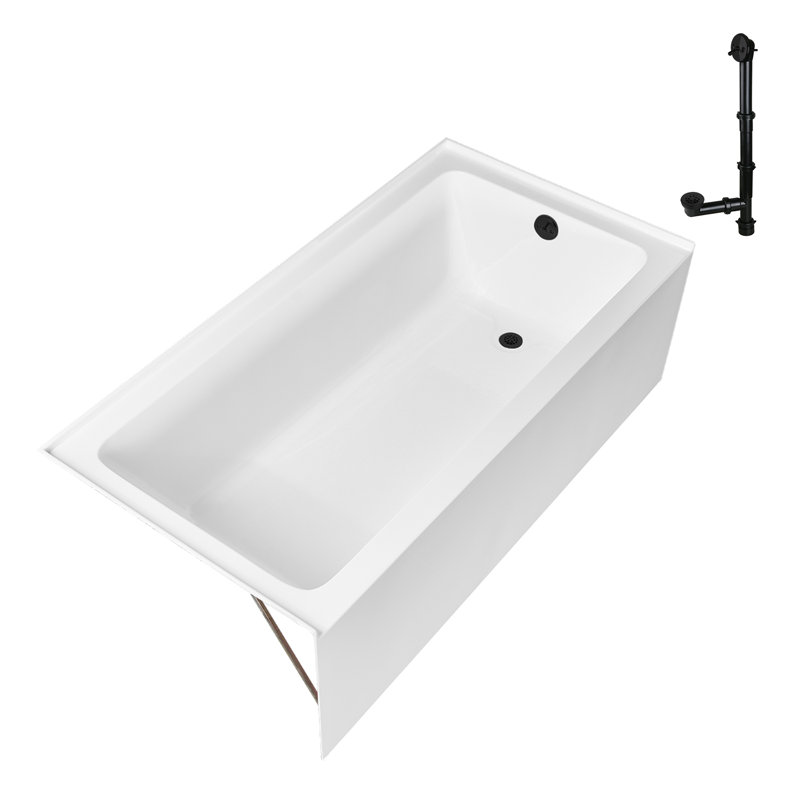 Baignoire en alcôve en acrylique blanc brillant avec drain extérieur 66 po x 34 po Streamline, Noir mat