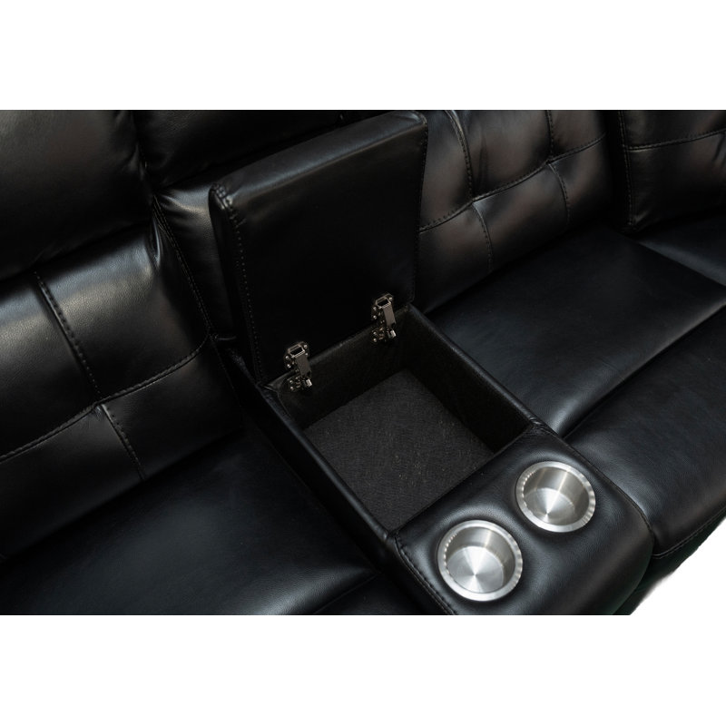 Tanvika 3 - Piece Vegan Leather Sectional, Black Faux Leather