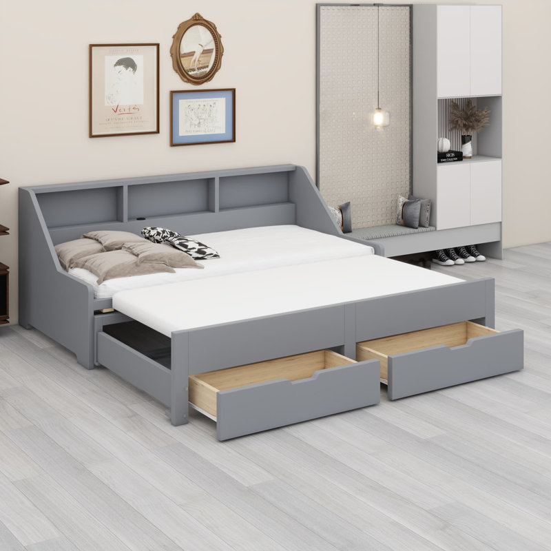 Jong Bookcase Storage Bed, Gray