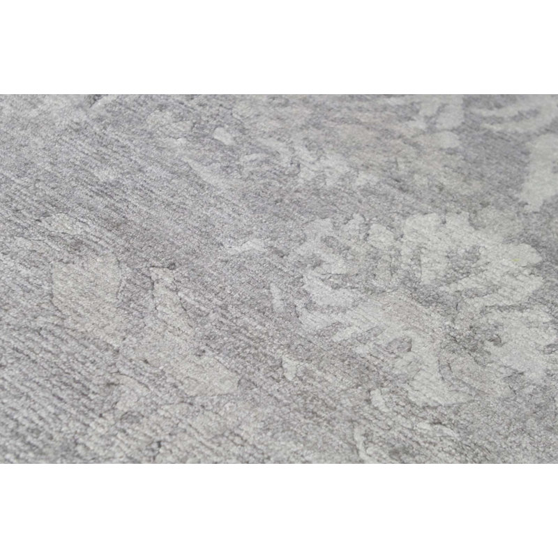 Tapis blanc / gris de haute qualité noué à la main de conception unique