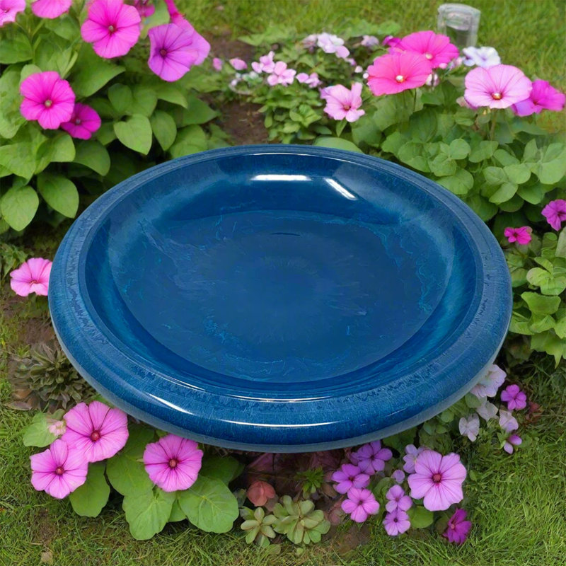 Birds and Beyond 19"D Fiber Clay Birdbath Bowl Ahlers Collection, Azure Blue