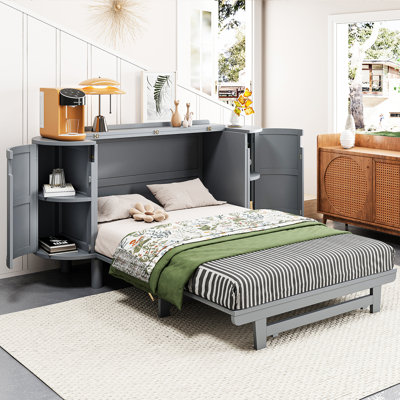 Lit double gris avec rangement secret et style tissé. Matelas pliable Space. Accents élégants. Armoires latérales intégrées. Et Scratch-. Choix de couleurs blanc / gris. L 76,4 po x l 108,3 po x H 42 po. Matelas non