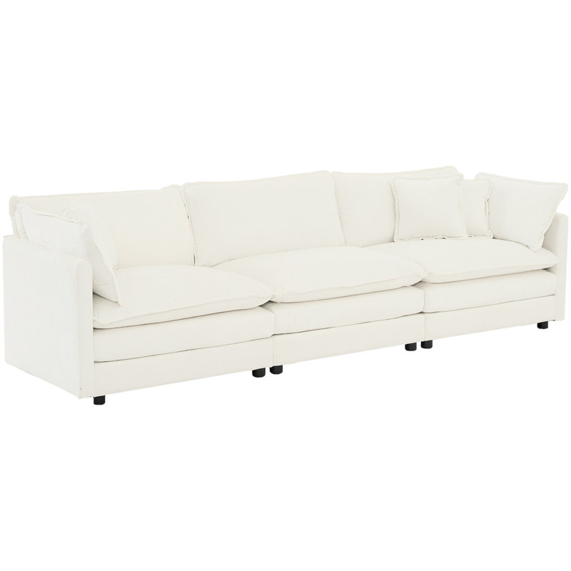 3 Piece Living Room Furniture : 1+1+3 Seats , White Chenille, Solid Wood In - Materials, Frame, Relaxing Experience