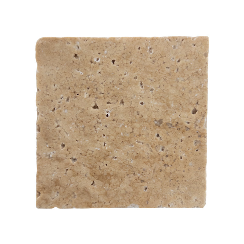 Walnut Travertine Tumbled Wall and Floor Tile, 4" W x 4" L
