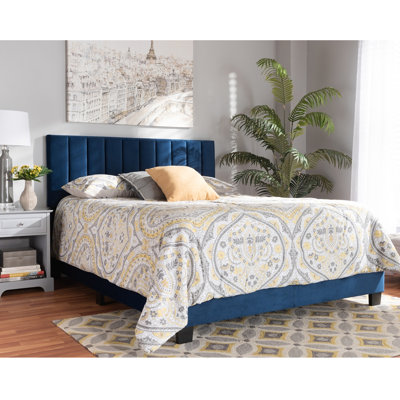 Exmore Upholstered Sleigh, Queen Bed, Blue Velvet, 64.20'' W X 83.30'' L X 47.00'' H