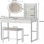 Petit bureau de coiffeuse avec miroir et lumières, coiffeuse de maquillage avec miroir à DEL, 3 modes d'éclairage, prise de courant, tiroir, tablettes ouvertes et tabouret rembourré pour la chambre à coucher (blanc)-660660368
