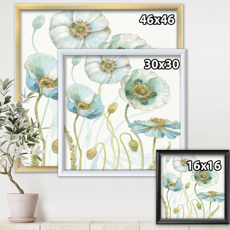 Cadre photo "blue artisanat drawing i" , reproduction d’art sur toile, H 16 po x l 16 po x P 1 po, Cadre doré